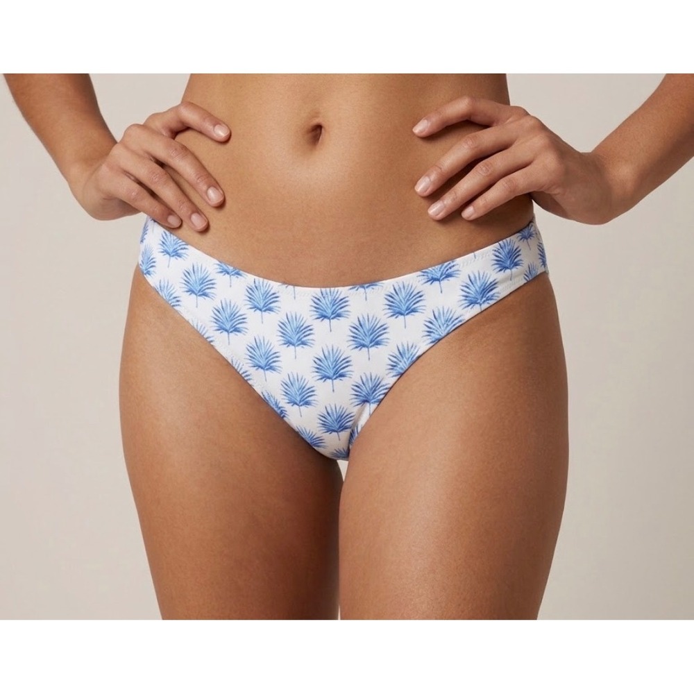 Caroline Constas Mer White Blue Palm Leaf Print Bikini Bottom Swim Size L NEW